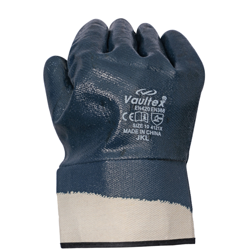 Vaultex Blue Nitrile Coated Gloves With Cuff
